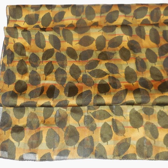 1980s Vintage Scarf Long Chiffon lightweight leaf print tan brown classic retro - Picture 5 of 8
